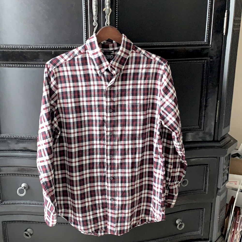Ladies flannel shirt, burgundy, white and black
